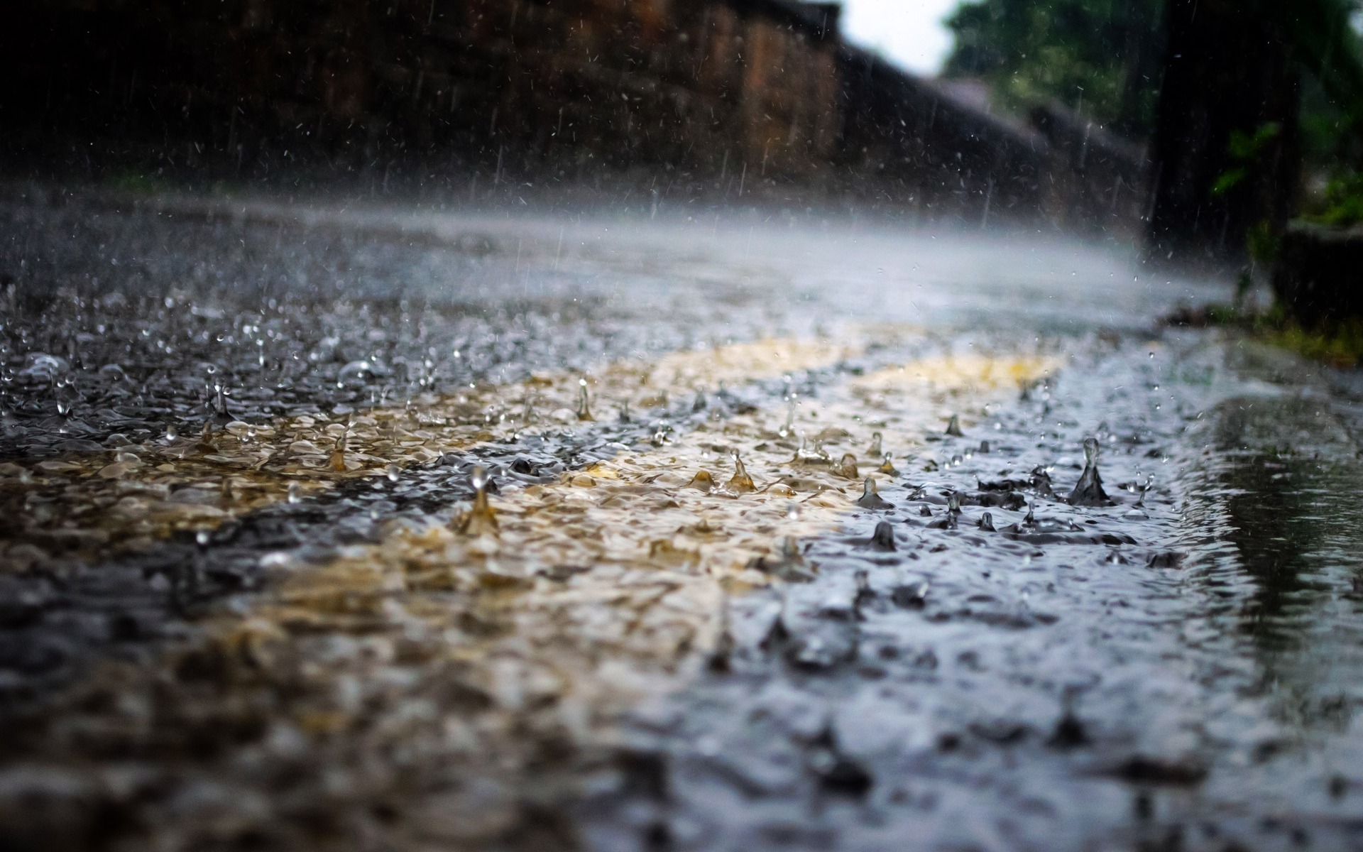 heavy rain wet road dividing lines road markings rain concepts