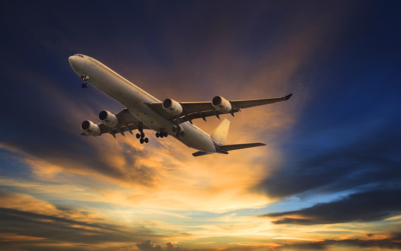 Passenger plane flight sky clouds bottom