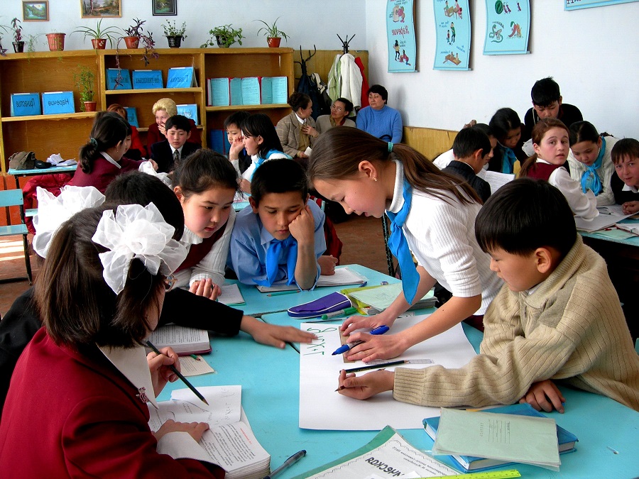 these children at a school in turkestan city are participating in a national reading day